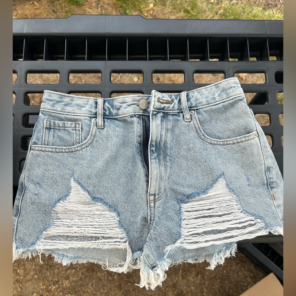 Light Blue High Waisted Denim Festival Shorts